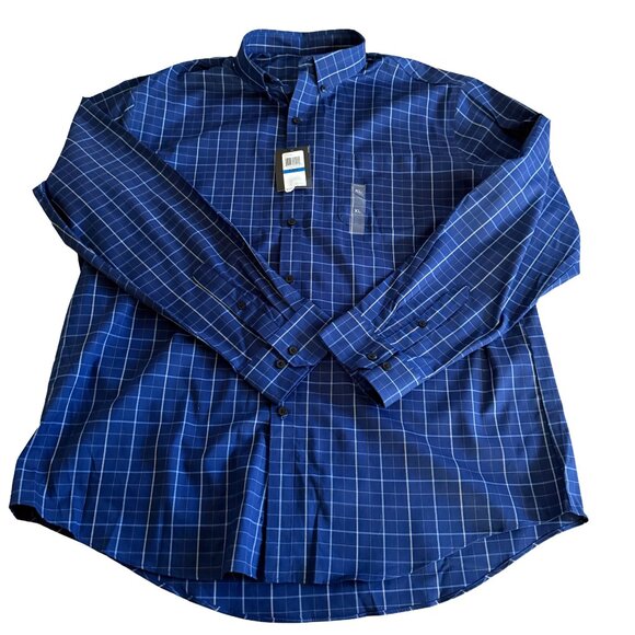Van Heusen Men's XL 17 - 17.5 Blue Check Long Sleeve Button Down Shirt NWT - Picture 1 of 4